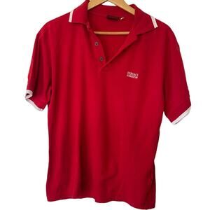 Versace Jeans Couture 100% Cotton Red Men's Polo with White Trim • Size L